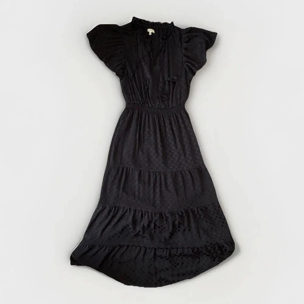 Max Studio Black Tiered Maxi Dress Womens Small Polka Dot Witchy Whimsigoth Long - Picture 1 of 7